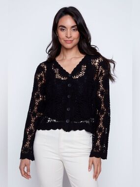 ESQUALO Black floral cotton-blend cardigan